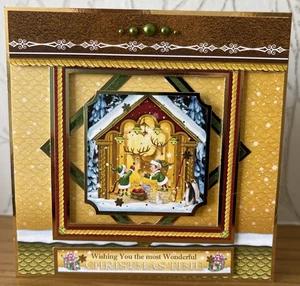 Handmade 6"x6" Santa's Reindeer Stable & Elves Themed Christmas Card - Picture 1 of 4