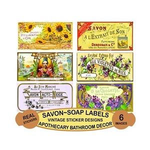 French Soap Label Stickers, Colorful Bathroom Savon Décor, Cut-Peel Sheet, 520 - Picture 1 of 1