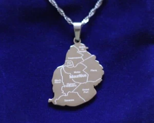 Mauritius Karte Anhänger Halskette mit Geschenktüsche, Edelstahl Metall Flaggenkette - Bild 1 von 2