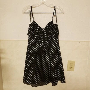 Roberta Womens Vintage 1990s Babydoll Mini Dress Black Polka Dot Bow Ruffle 7/8 - Picture 1 of 9