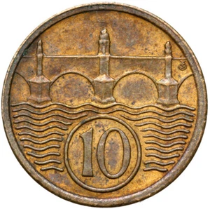 Czechoslovakia coin 10 Heller 1923 Charles Bridge Prague-conservation! - Picture 1 of 2