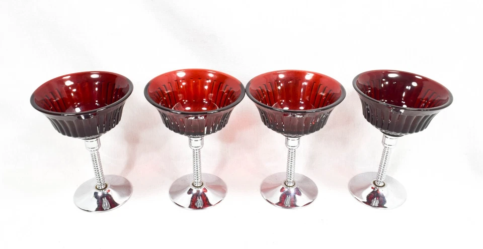 Chrome & Red Glass - Cocktails - Set of 4 - 4  3/4" - Image 1 of 4