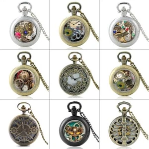 Collana Orologio Quarzo Tasca Design Stile Steampunk Vintage Catena Retrò Regalo Nuovo - Foto 1 di 33