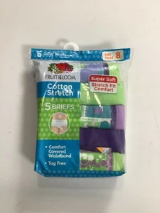 Girls Fruit Of The Loom Green Purple Briefs Size 8 5 pack NEW! - Picture 1 of 2