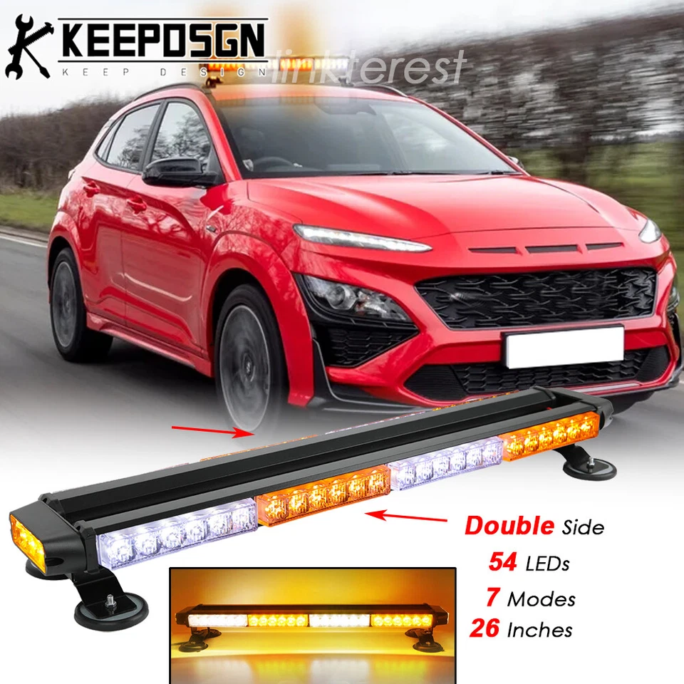 For Hyundai Kona 26'' LED Rooftop Warning Emergency Strobe Lights White Amber - Imagem 1 de 4