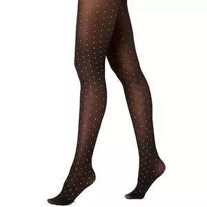 INC International Concepts Ladies Black & Gold Metallic Dot Tights, Size M/L NWT - Picture 1 of 1