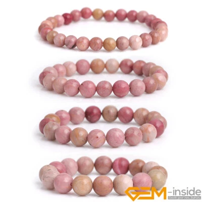 Pulsera elástica con cuentas redondas de piedras preciosas de rodonita natural joyería 7-8" hecha a mano  Foto 1 de 4