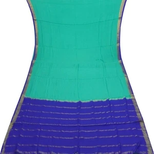 Saris vintage verde mar 100 % pura seda crepé Mysore tela tejida Zari 5YD - Imagen 1 de 6