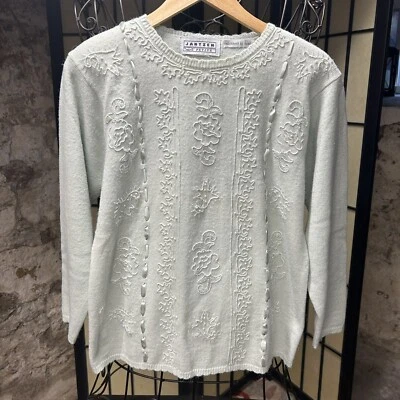 Suéter Vintage Jazten Bordado a Mano con Cinta Tejida y Perlas Semilla, Salvia-MP Foto 1 de 4