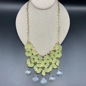 Coldwater Creek Floral Bib Statement Necklace Frosted Acrylic Gemstone Teardrop - Picture 1 of 7