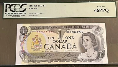 Fancy Number 1973 Canada $1 Dollar Banknote PCGS Gem 66 PPQ Birth Year 1979 - Image 1 of 2