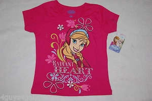 Girls Tee Shirt FROZEN Anna PINK GLITTER Radiant Heart 6-6X DISNEY Short Sleeve - Picture 1 of 1