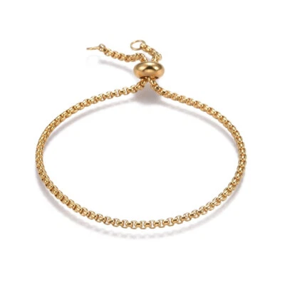 Pulsera Deslizante Ajustable Acero Inoxidable Bolo Deslizante Cuentas Oro 9.5" 2.5mm A108 Foto 1 de 3