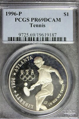1996 - P PCGS PR69DCAM Olympic Tennis Commemorative Silver Dollar!!  #B23332 - Image 1 of 2