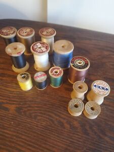Lot 14 Vintage Wooden Spools for Sewing Thread- Large & Small-Some w/ labels