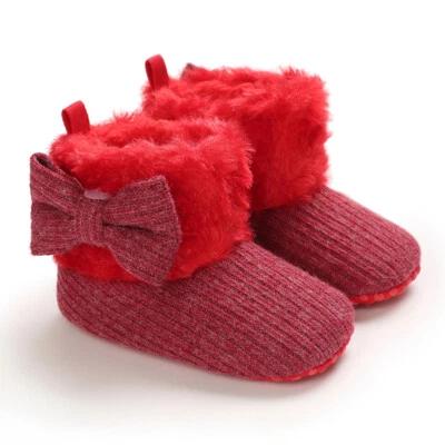 Newborn Baby Girl Pram Shoe Infant Bow High Top Snow Boots Faux Fur Booties 0-18 - Image 1 of 4