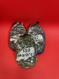 Tri Colored Glass Cat Eye Retro Marbles 102 Pk 3 bags W/ Carry Bag Game Room - Picture 1 of 9