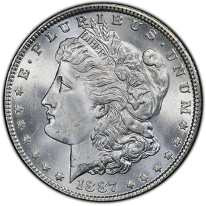 Dólar de plata Morgan de $1 de 1887 brillante moneda de Estados Unidos sin circular - Imagen 1 de 3