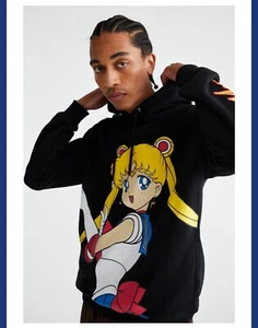 Sailor Moon X Urban Outfitters Herren Jumbo Print Full Arm Print Schwarz Hoodie Gr. S - Bild 1 von 5