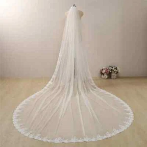 Long Lace Wedding Veil White Ivory Bridal Veil with Comb Headpiece Accessories - Picture 1 of 6