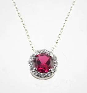 PAJ Sterling Silver Ruby and White CZ Halo Pendant Necklace 925 18 Inches 1.8g - Picture 1 of 12