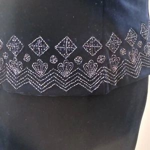 VTG BLUE VELVET BEADED COCKTAIL DRESS - HOLIDAY EVENING WEAR - Picture 1 of 20
