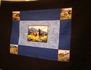 Horses: Wall Hanging, Bedspread or Daybed Quilt w/Wild in Bloom Horse Panels - Picture 1 of 6