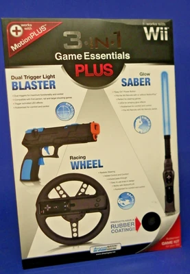 Wii 3in 1 Game Essentials Plus, Works w/ Motion Plus Blaster Saber Racing Wheel - Image 1 of 4