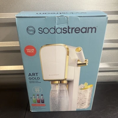 SodaStream Art Gold Soda Maker con Sabores Burbujeantes Paquete NUEVO Blanco/Dorado Foto 1 de 2