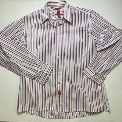 Pierre Cardin White Purple Slim Fit Long Sleeve Button Down Shirt - Image 1 of 4