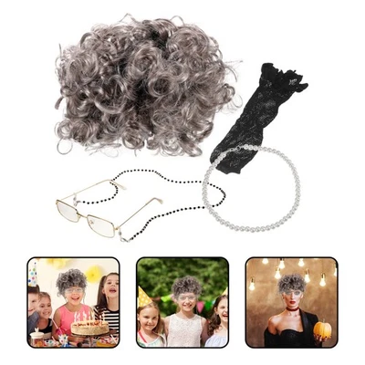 Grandma Costume Set Accessories Mrs Claus Glasses Wigs for Women - Image 1 of 4