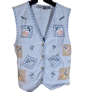 Vintage Krazy Kat Floral Butterfly Patchwork Cottagecore Grannycore Weste Medium - Bild 1 von 11