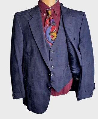 Vintage 3 Piece Suit Textured Weave Mens 44R 38x30 Round Cuff Quiet Luxury 80s - Image 1 of 4