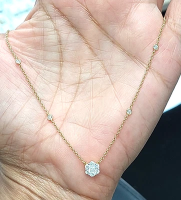 Deal! 0.50CT Natural  Cluster Diamond  Pendant Necklace 14K Gold with Chain 18" - Image 1 of 4