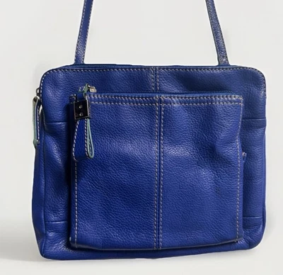 Tignanello Blue Leather Crossbody Organizer Purse Bag  Adjustable Strap - Image 1 of 4