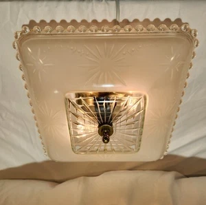 ANTIQUE VINTAGE ART DECO CEILING LIGHT FIXTURE CHANDELIER GLASS FLUSH HEAVY star - Picture 1 of 10