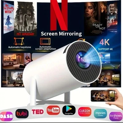 4K Mini Projector WiFi 6 & BT 5.0 1080P, 180° Rotatable Auto Keystone Android 11 - Image 1 of 4