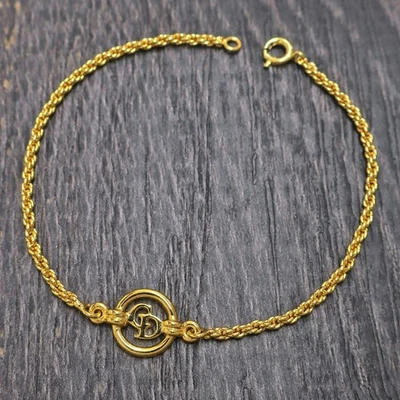 Pulsera Christian Dior Chapada en Oro Logo CD Redondo Dije Cadena #1052c Elevación Foto 1 de 4