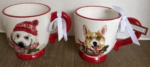 2 Tassen/Hunde/Töpfer Studio Weihnachten roter Rand & Henkel 16 Unzen Becher Urlaub NEU - Bild 1 von 3