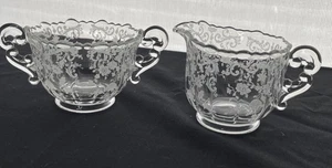 Cambridge Chantilly etched creamer and sugar bowl set Glass - FREE USA SHIPPING - Picture 1 of 9
