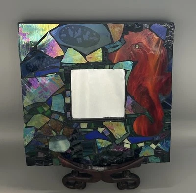 10”x10”Seahorse Mosaic Stained Glass Mirror Perfect For Beach /Nautical Decor EC - Image 1 of 4