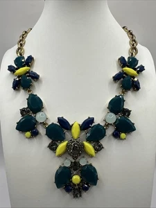 J Crew Gorgeous Green & Yellow Tones Statement Necklace 16-18” - Picture 1 of 11