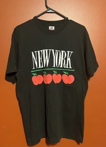 Vintage 90s NEW YORK Apples Shirt L Black Fruit of the Loom Graphic Tee USA 80s - Picture 1 of 9