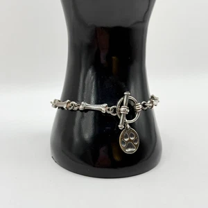 925 Sterling Silver Dog Bone Link Toggle Chain Bracelet Paw Print Charm 17.12g - Picture 1 of 10