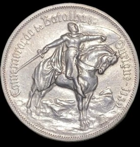 1928 Portugal 10 Escudos - Battle Of Ourique - SILVER - Picture 1 of 2