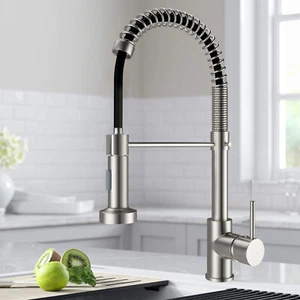 Commercial Kitchen Sink Faucet Spring Pull Down Sprayer Single Handle Mixer Tap - Picture 1 of 8