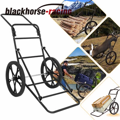 BLACKHORSE-RACING-USA Folding Deer Cart Game Hunting Cart Hauler Utility Gear Dolly 500 LBS Capacity