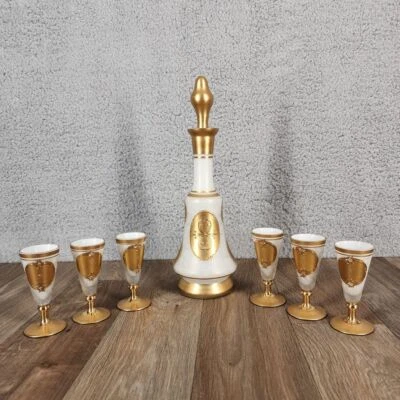 Vintage 1950's Imperlux Bohemian Czechoslovakia Decanter 6 Cordial Glasses - Image 1 of 4