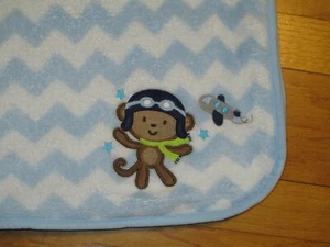 Child of Mine Blue Chevron/Zig Zag Monkey Plane Baby Blanket/Lovey - Picture 1 of 7