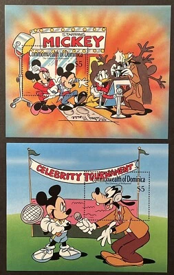 DOMINICA GLAMOUR OF HOLLYWOOD DISNEY STAMPS 2 SS 89 MNH TENNIS MICKEY GOOFY - Image 1 of 3